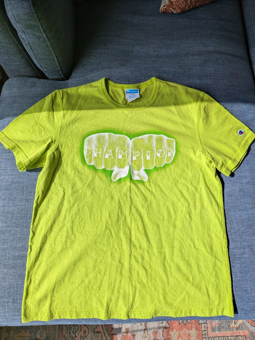Champion Men’s Neon Yellow Green Graphic Short Sleeve T-shirt